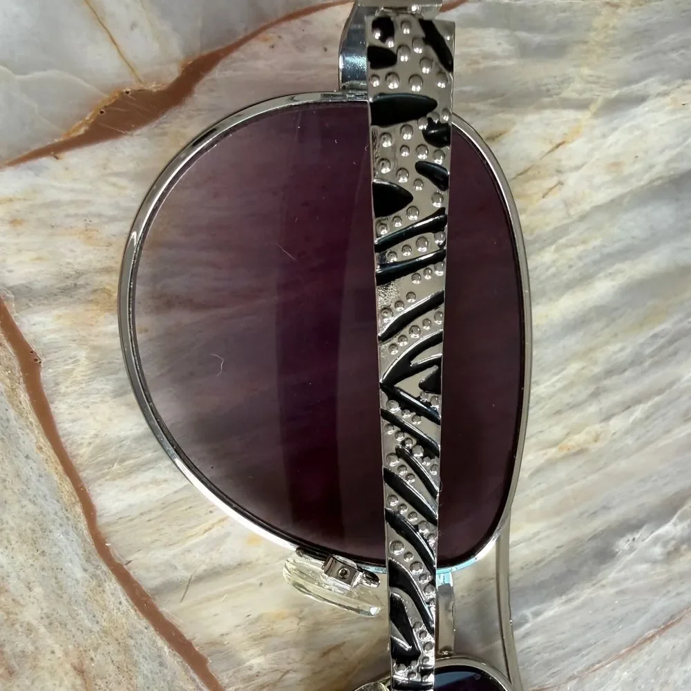 Piranha Silver‎ Zebra Print Rhinestone Aviator Sunglasses Purple 83474 PC 105